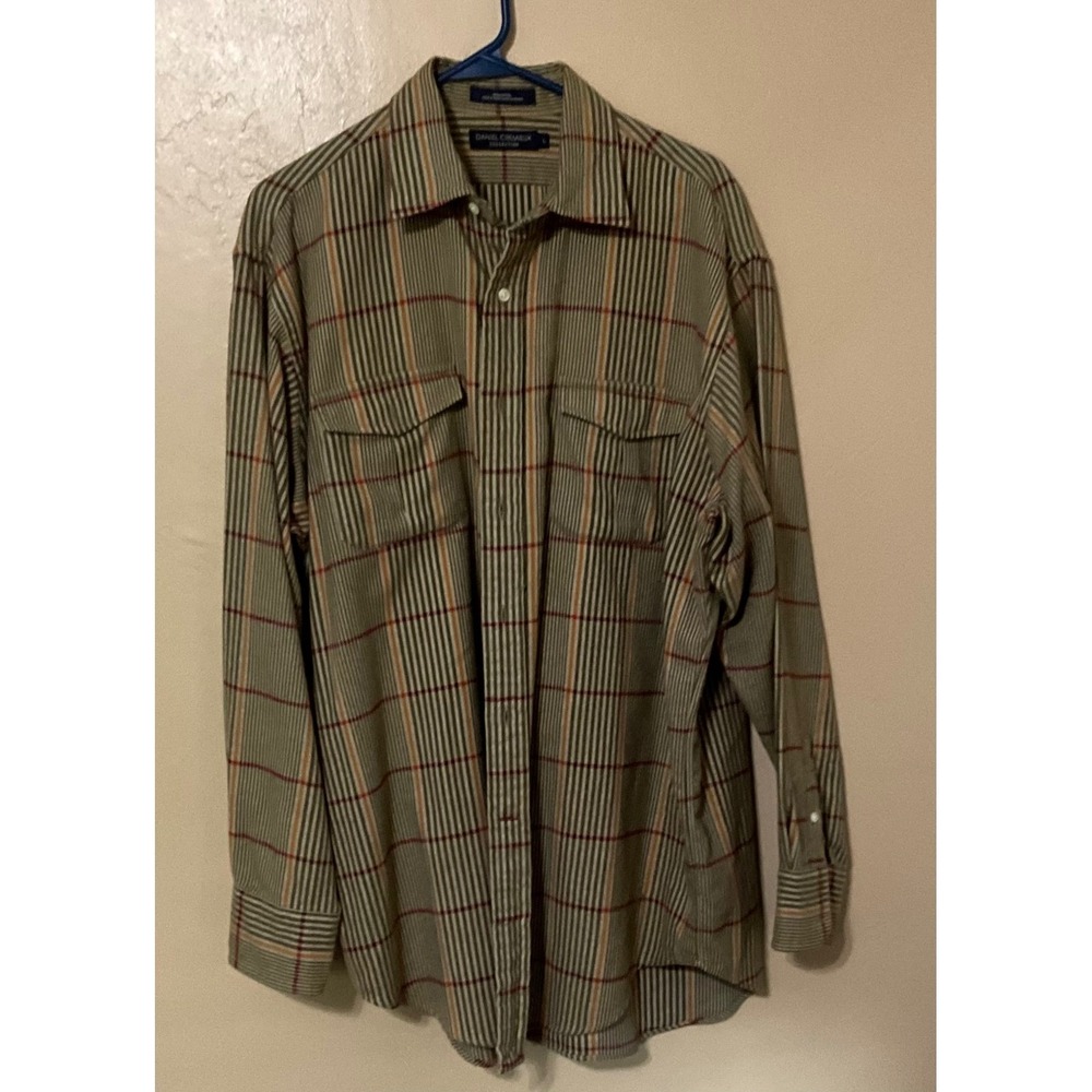 DANIEL CREMIEUX COLLECTION Mens Long Sleeve Plaid Button Up Shirt Size L